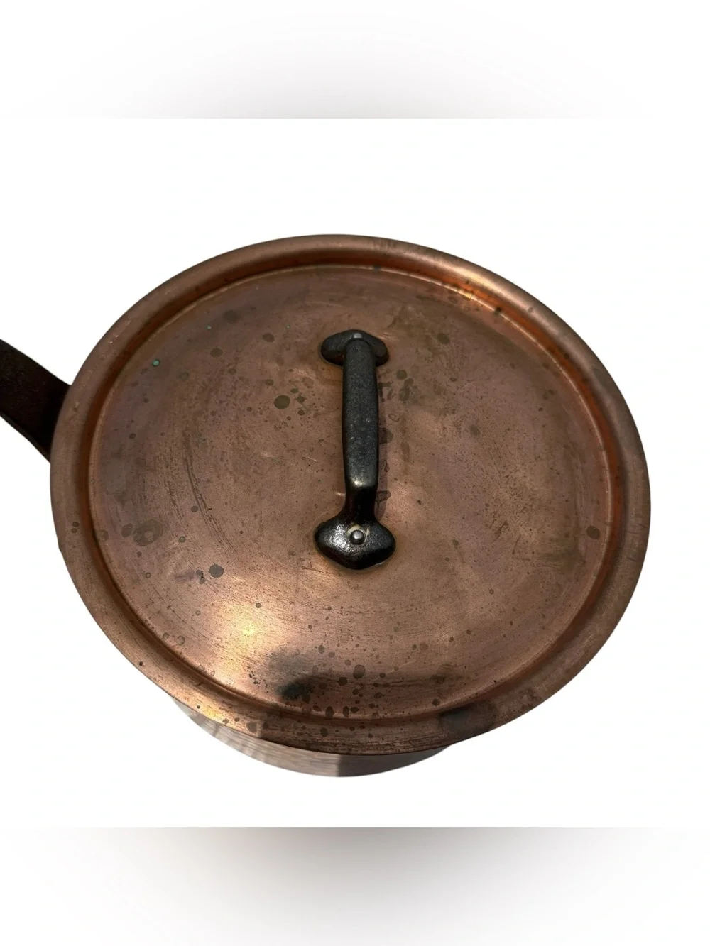 Vintage French Hammered Copper Saucepan Lid Cast Iron Handle Made France 8”